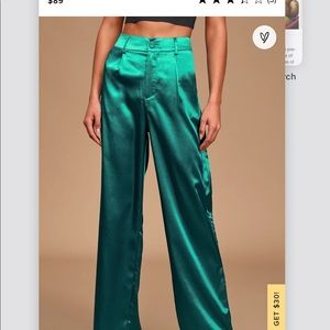 Wide Leg Green Satin Pants